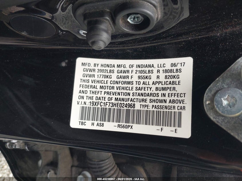 VIN 19XFC1F73HE024968 2017 HONDA CIVIC EX-L