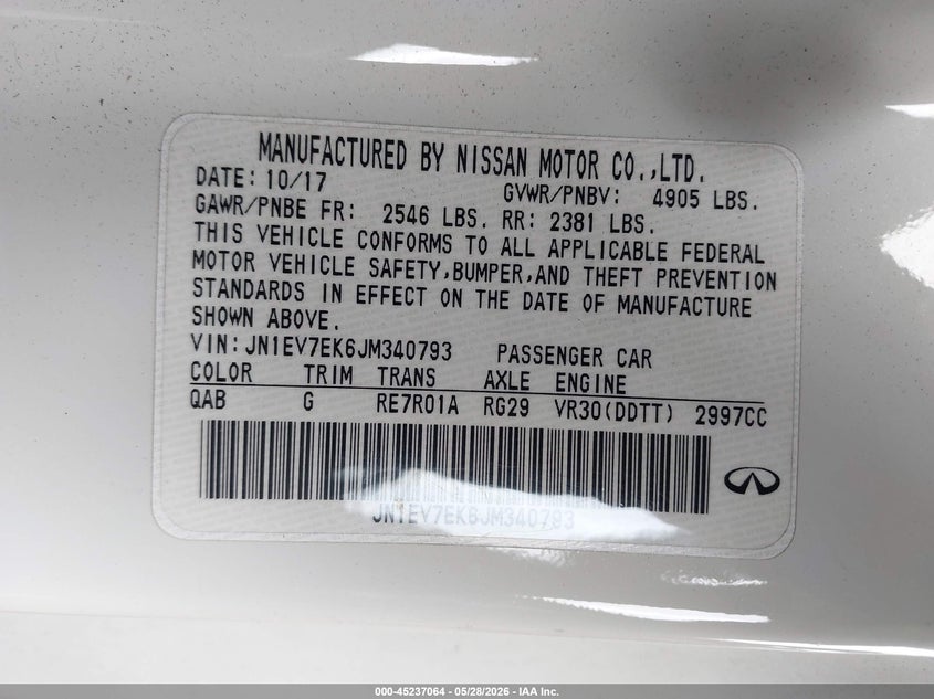 2018 Infiniti Q60 3.0T Luxe VIN: JN1EV7EK6JM340793 Lot: 45237064