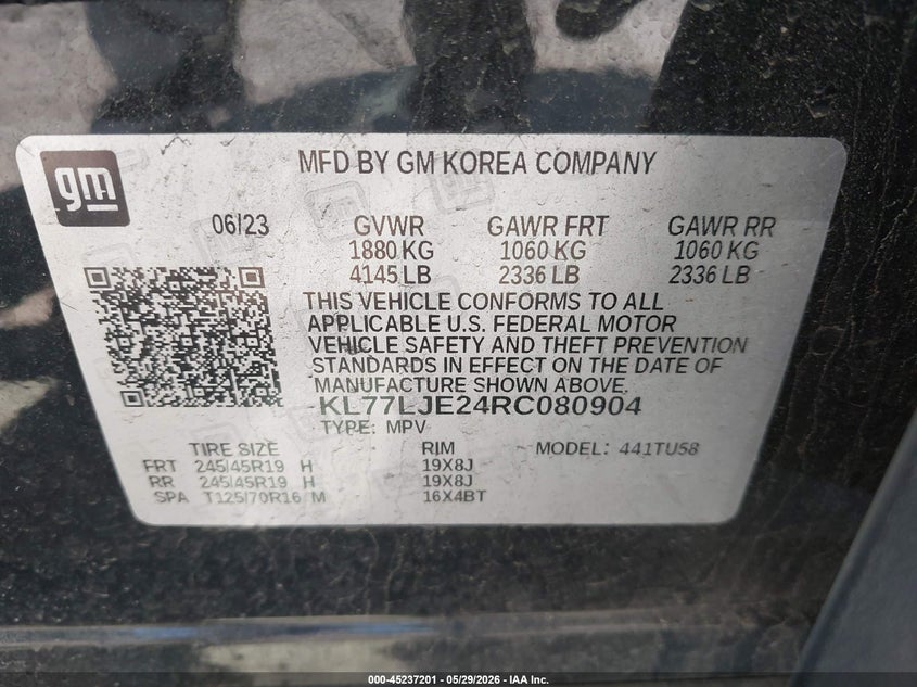 VIN KL77LJE24RC080904 2024 CHEVROLET TRAX FWD 2RS