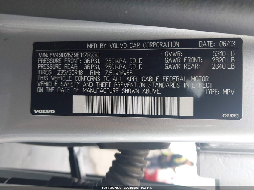 2014 Volvo Xc70 T6/T6 Platinum/T6 Premier Plus VIN: YV4902BZ9E1178230 Lot: 45237226