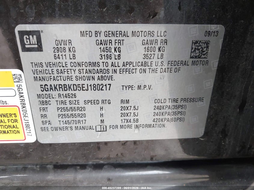 2014 Buick Enclave Leather VIN: 5GAKRBKD5EJ180217 Lot: 45237289