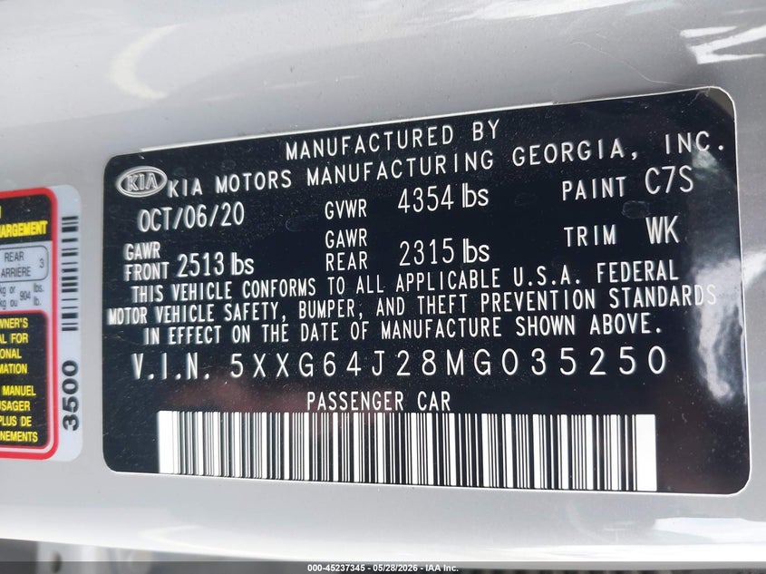 2021 Kia K5 Gt-Line VIN: 5XXG64J28MG035250 Lot: 45237345