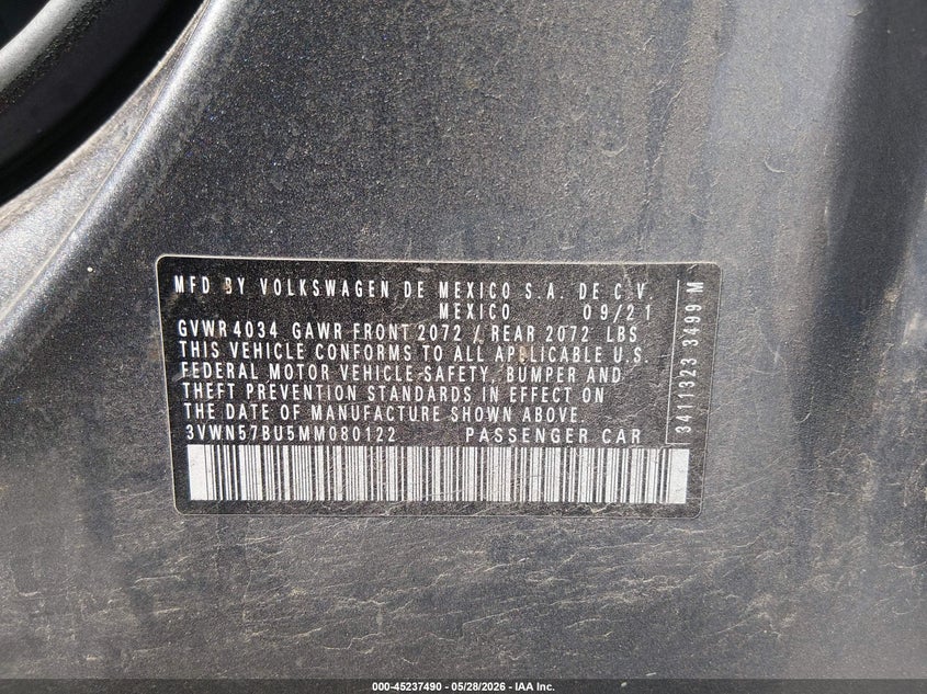 2021 Volkswagen Jetta 1.4T R-Line/1.4T S VIN: 3VWN57BU5MM080122 Lot: 45237490