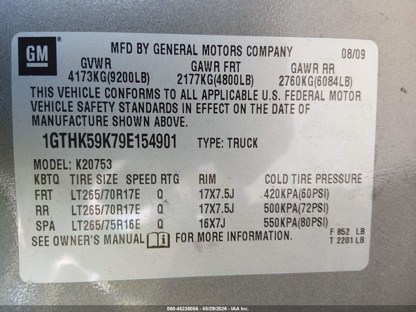 2009 GMC SIERRA TRUCK 6.0L V-8 VVT, 360HP