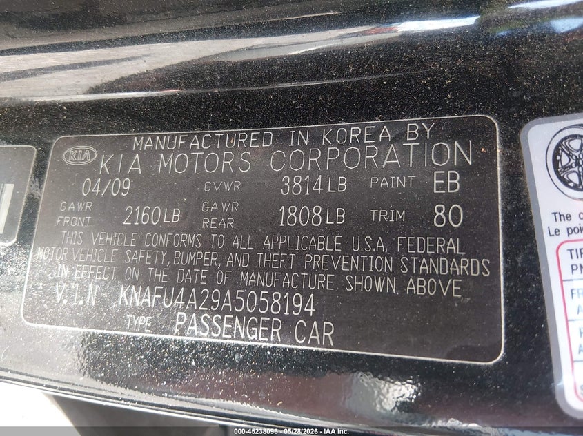 2010 Kia Forte Ex VIN: KNAFU4A29A5058194 Lot: 45238096