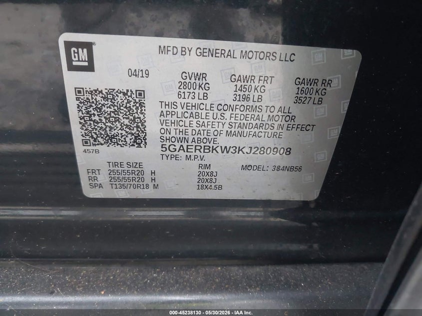 2019 Buick Enclave Fwd Essence VIN: 5GAERBKW3KJ280908 Lot: 45238130