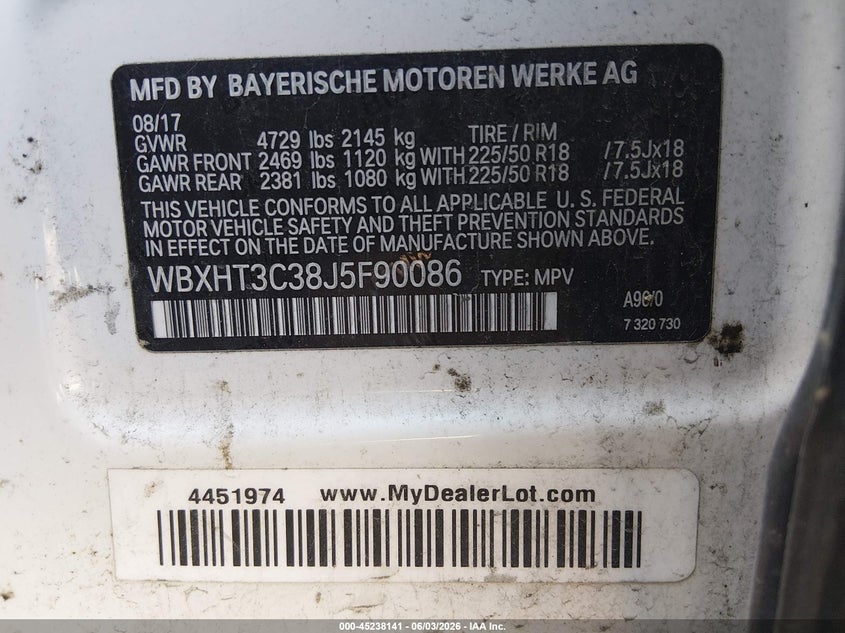 2018 BMW X1 xDrive28I VIN: WBXHT3C38J5F90086 Lot: 45238141