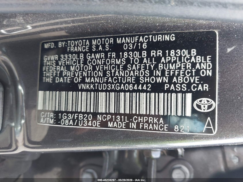 2016 Toyota Yaris Le VIN: VNKKTUD3XGA064442 Lot: 45238297