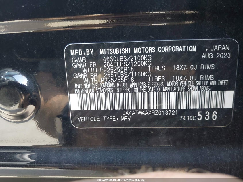 2024 Mitsubishi Eclipse Cross Se S-Awc VIN: JA4ATWAAXRZ013721 Lot: 45238513