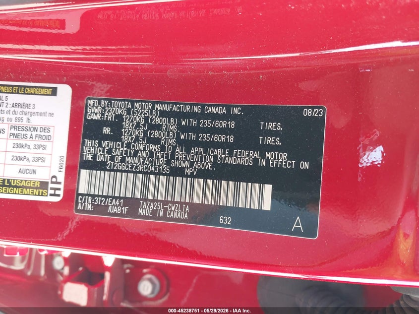 2024 Lexus Nx 350 Premium VIN: 2T2GGCEZ3RC043135 Lot: 45238751