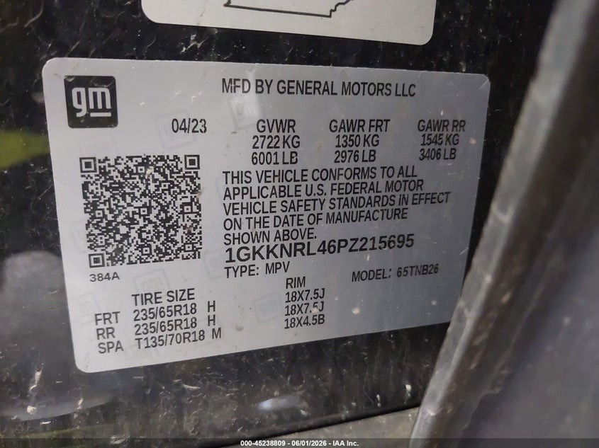 2023 GMC Acadia Awd Sle VIN: 1GKKNRL46PZ215695 Lot: 45238809