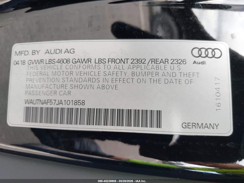 2018 Audi A5 2.0T Premium VIN: WAUTNAF57JA101858 Lot: 45238908