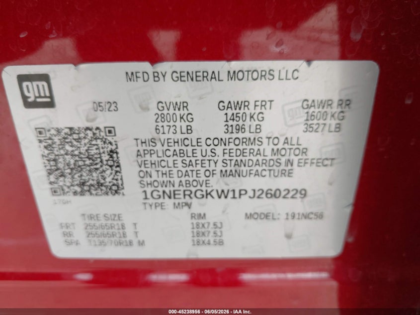 2023 CHEVROLET TRAVERSE 3.6L V-6 DI, DOHC, V(VIN: 1GNERGKW1PJ260229
