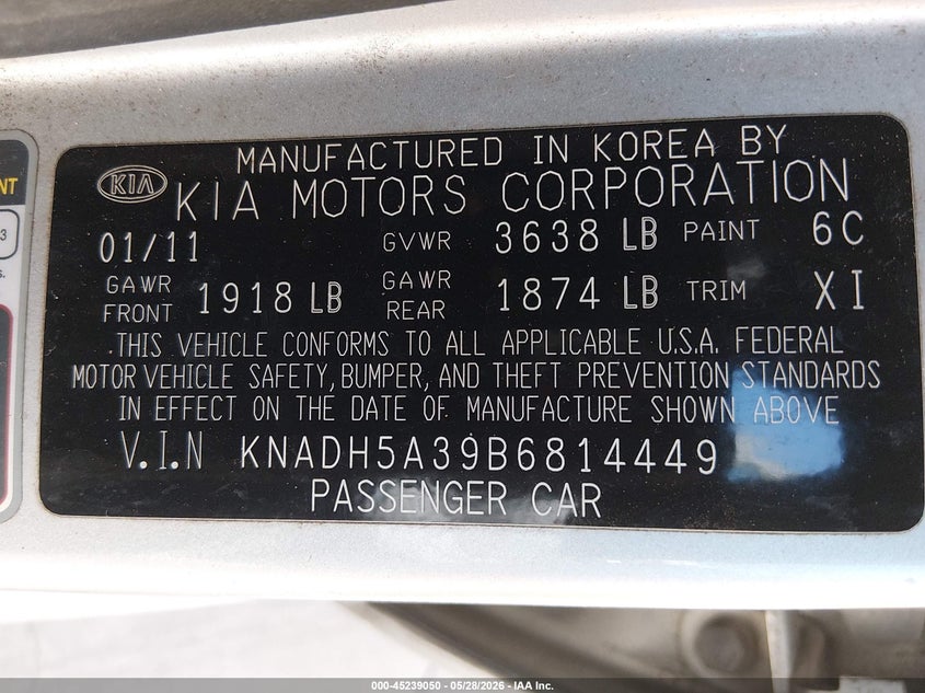 KNADH5A39B6814449 2011 Kia Rio 1.6 5 Sx silver