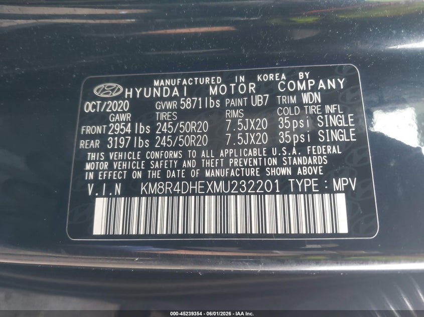 2021 Hyundai Palisade Sel VIN: KM8R4DHEXMU232201 Lot: 45239354