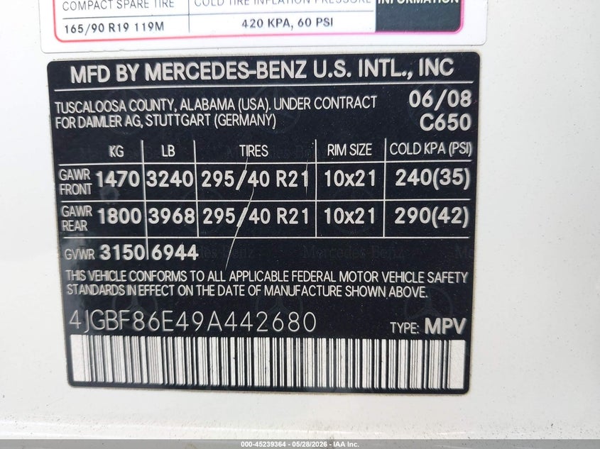 2009 Mercedes-Benz Gl 550 4Matic VIN: 4JGBF86E49A442680 Lot: 45239364