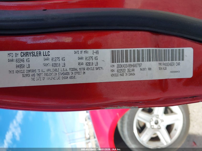 2009 Dodge Charger Sxt VIN: 2B3KA33V89H602797 Lot: 45239451