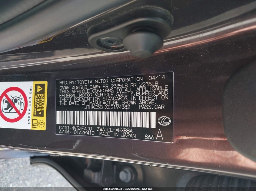 2014 Lexus Ct 200H VIN: JTHKD5BHXE2194382 Lot: 45239523