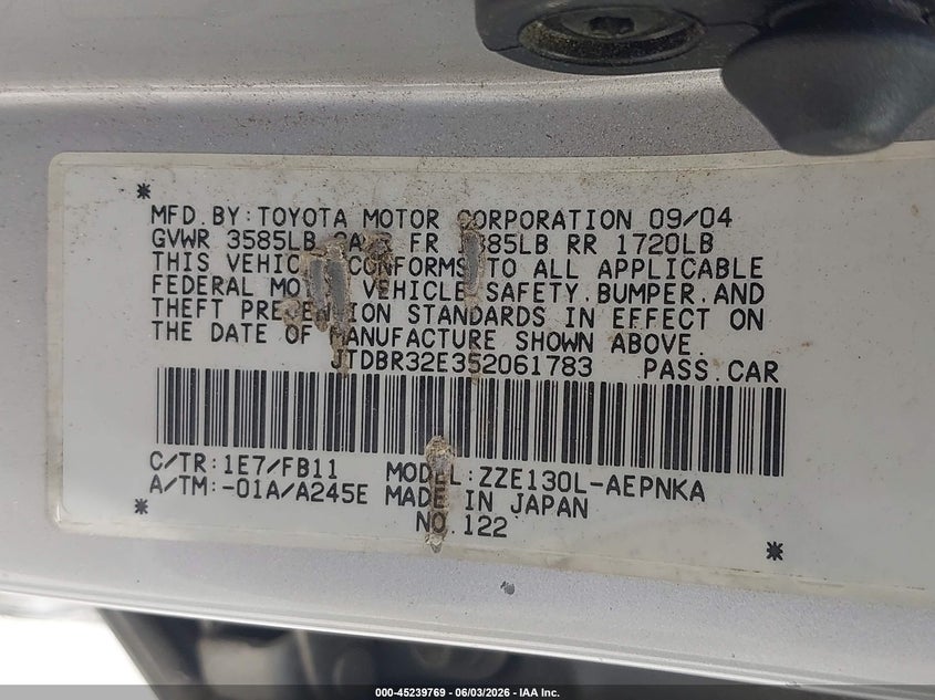 2005 Toyota Corolla Le VIN: JTDBR32E352061783 Lot: 45239769