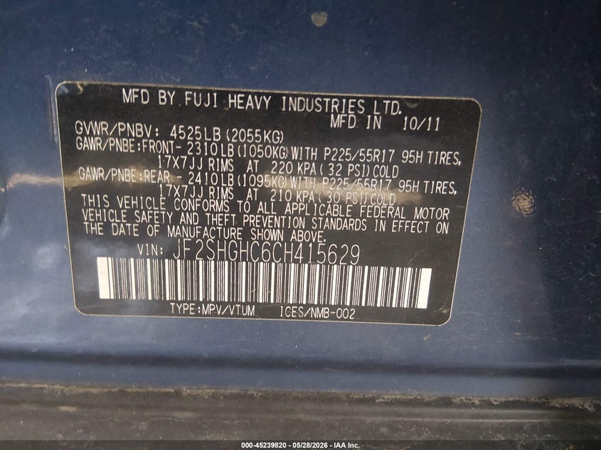 2012 Subaru Forester 2.5 2.5Xt Touring blue Lot 111045239820 Vin JF2SHGHC6CH415629