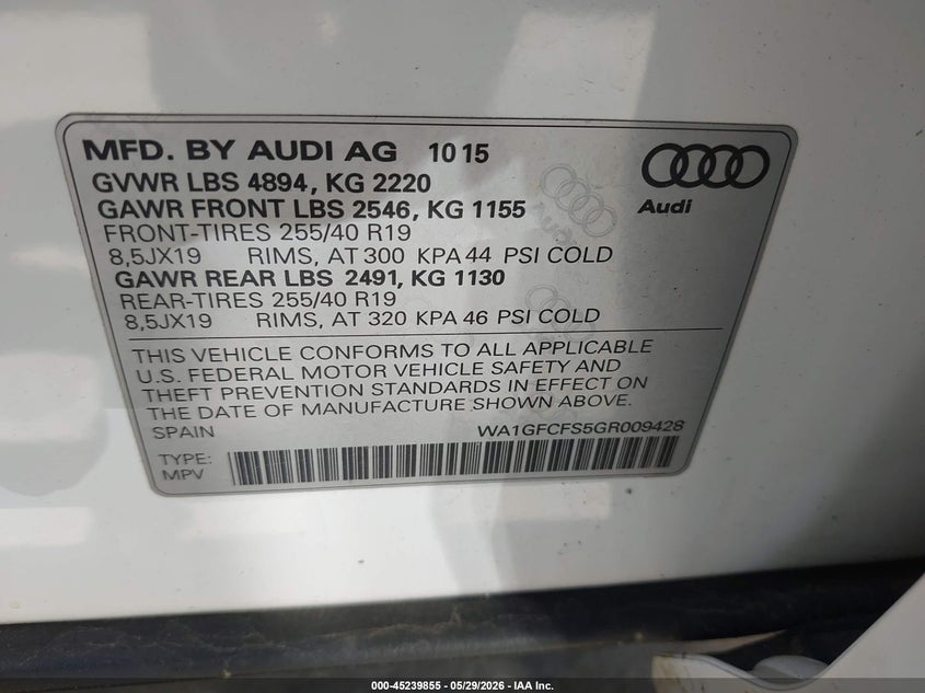 2016 Audi Q3 2.0T Premium Plus VIN: WA1GFCFS5GR009428 Lot: 45239855