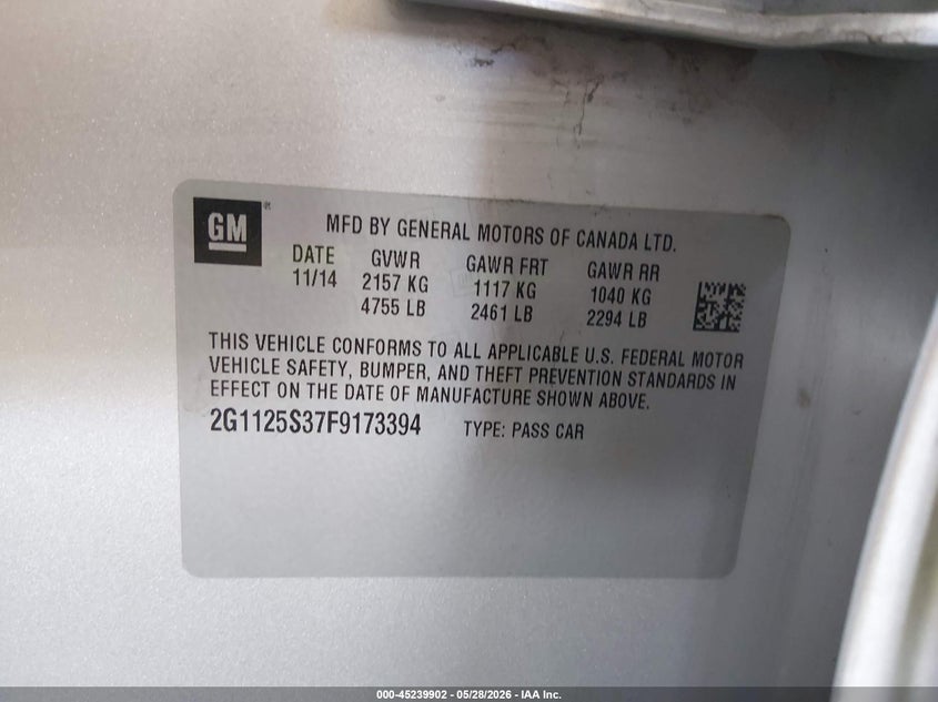 2015 CHEVROLET IMPALA SEDAN 3.6L V-6 DI, DOHC, VVT, 305HP