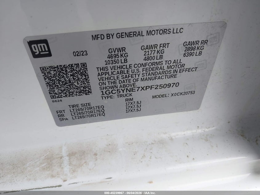 2023 Chevrolet Silverado 2500Hd VIN: 1GC5YNE7XPF250970 Lot: 45239967