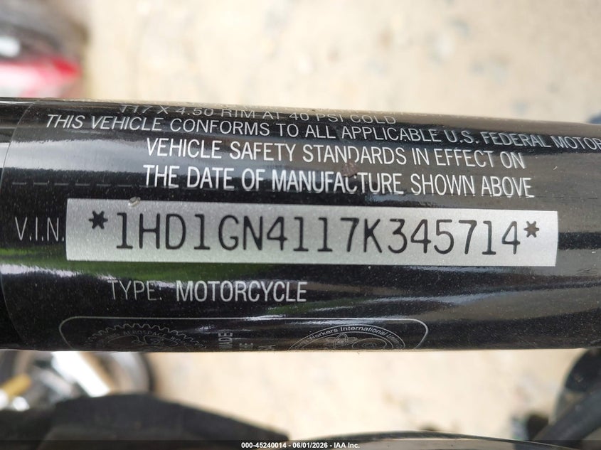2007 Harley-Davidson Fxdl VIN: 1HD1GN4117K345714 Lot: 45240014