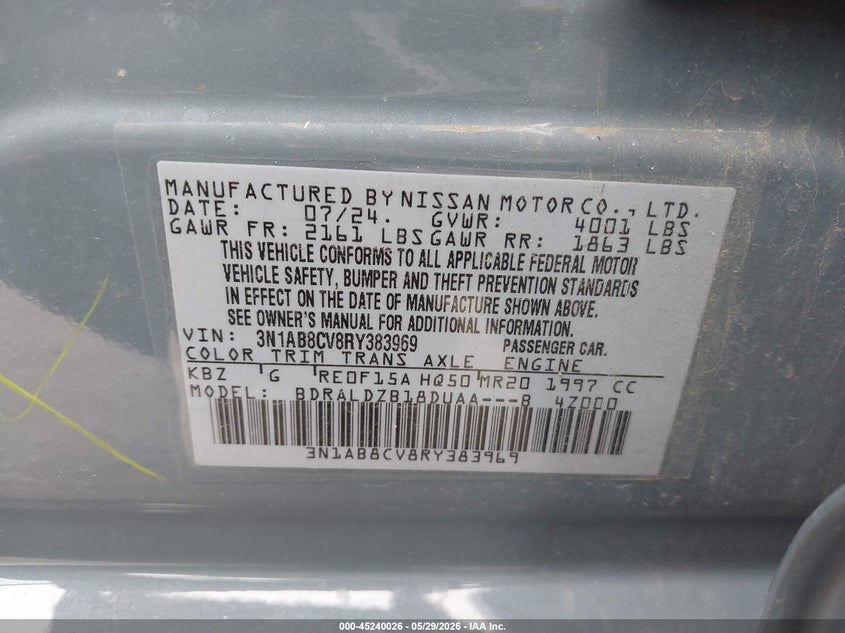 VIN 3N1AB8CV8RY383969 2024 NISSAN SENTRA SV XTRONIC CVT