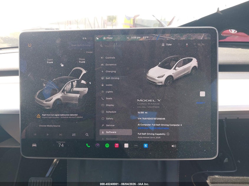 2025 Tesla Model Y Long Range Dual Motor All-Wheel Drive VIN: 7SAYGDEE1SF299046 Lot: 45240081