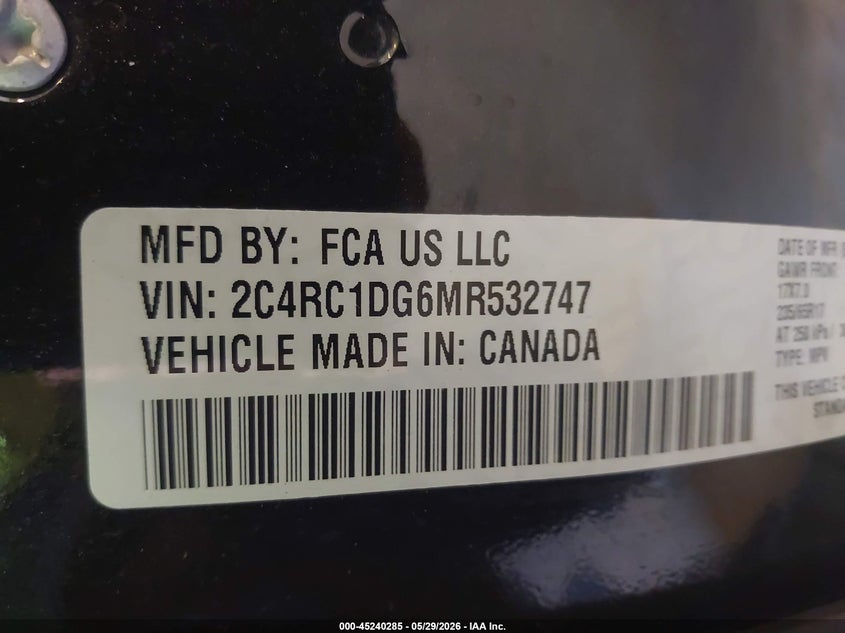2021 Chrysler Voyager Lxi VIN: 2C4RC1DG6MR532747 Lot: 45240285