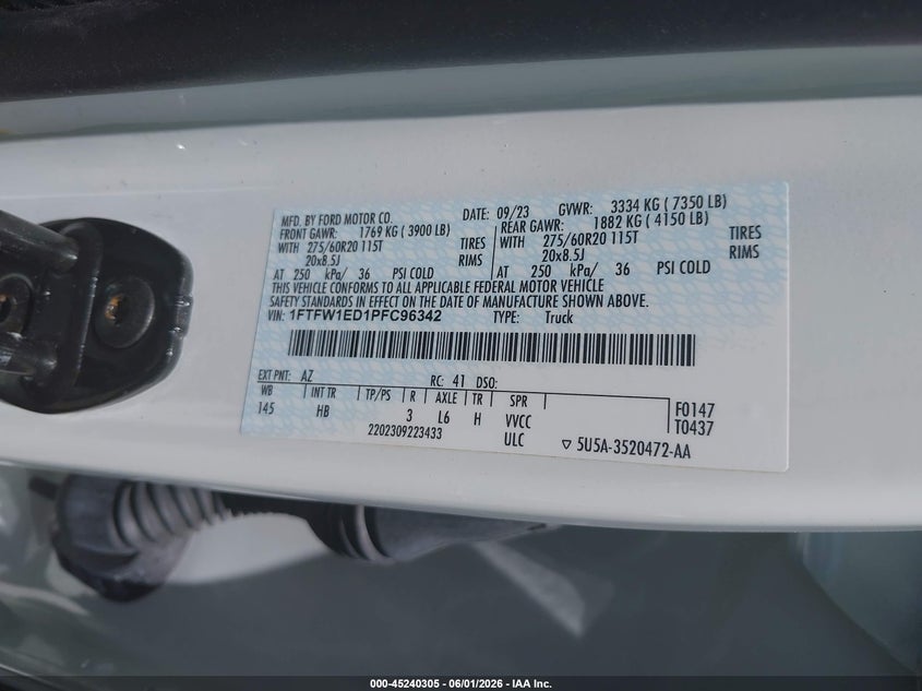 VIN 1FTFW1ED1PFC96342 2023 FORD F-150 LARIAT