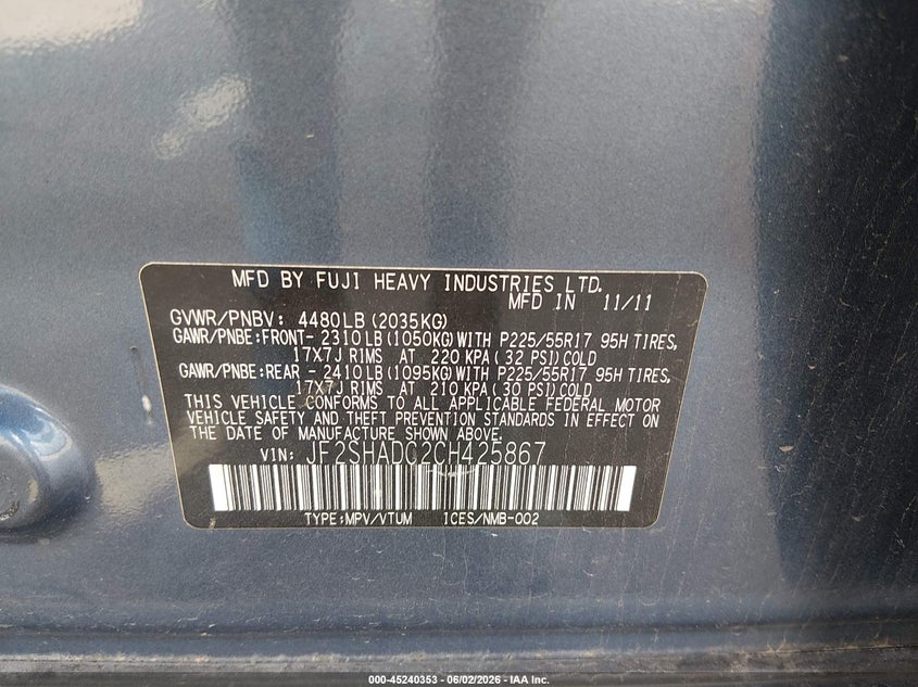 JF2SHADC2CH425867 2012 Subaru Forester 2.5 2.5X Premium blue