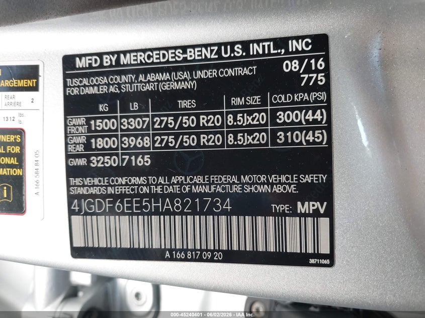 2017 Mercedes-Benz Gls 450 4Matic VIN: 4JGDF6EE5HA821734 Lot: 45240401