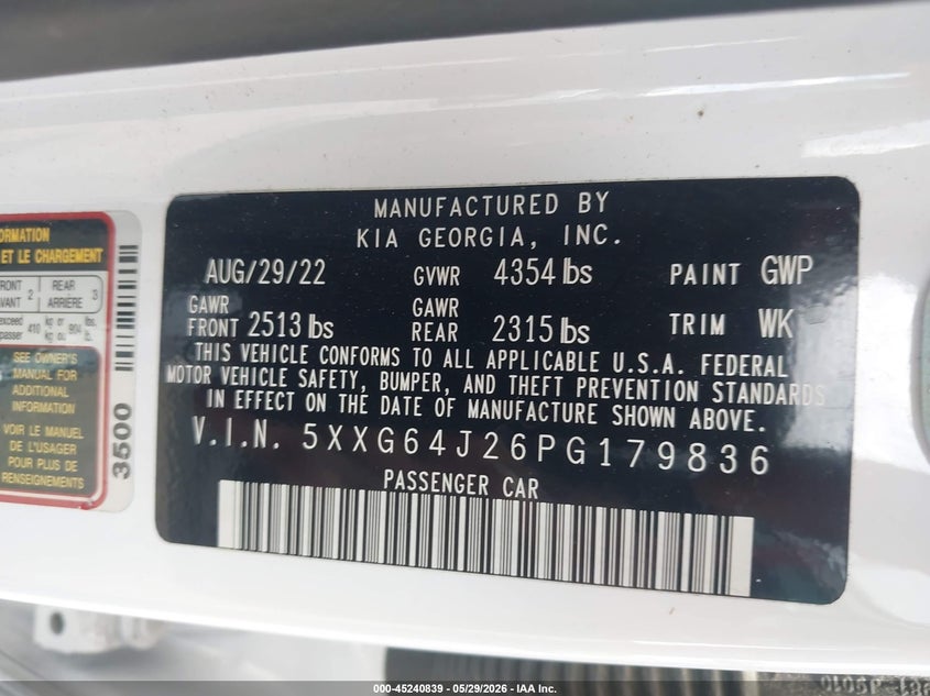 2023 Kia K5 Gt-Line VIN: 5XXG64J26PG179836 Lot: 45240839