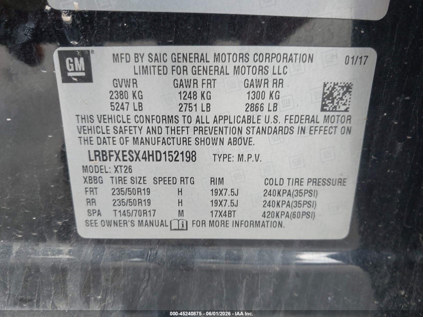 2017 Buick Envision Premium I VIN: LRBFXESX4HD152198 Lot: 45240875