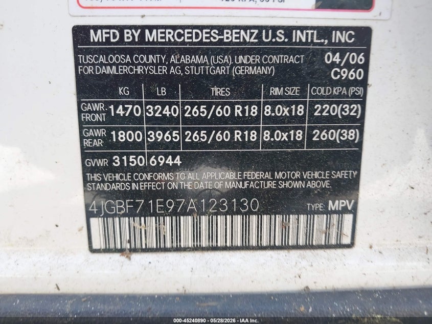 2007 Mercedes-Benz Gl 450 4Matic VIN: 4JGBF71E97A123130 Lot: 45240890