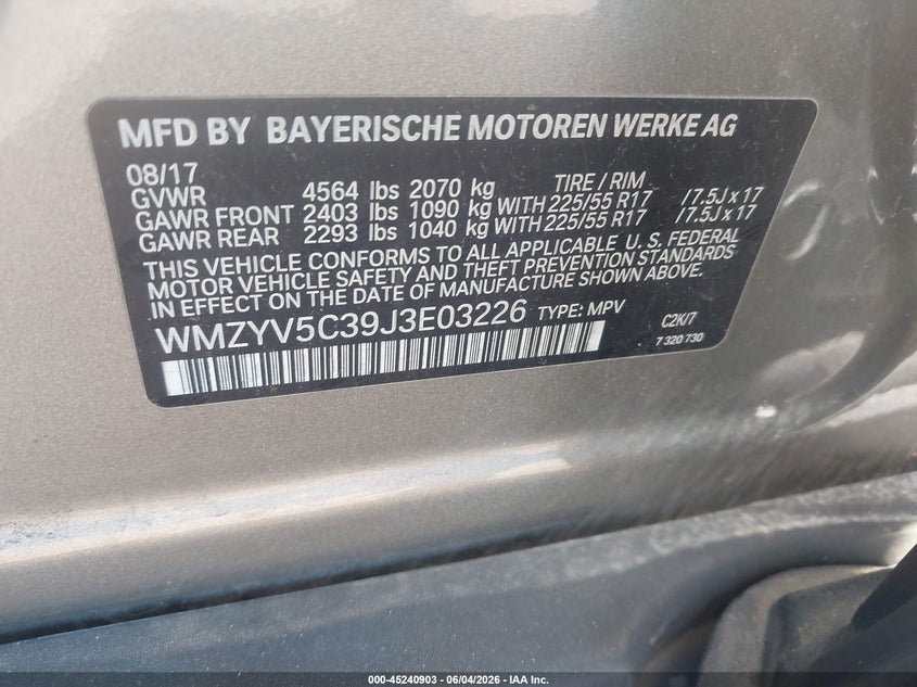 2018 Mini Countryman Cooper VIN: WMZYV5C39J3E03226 Lot: 45240903