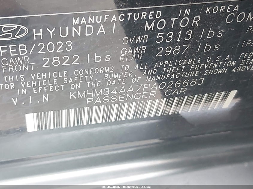 2023 Hyundai Ioniq 6 Sel VIN: KMHM34AA7PA026683 Lot: 45240937