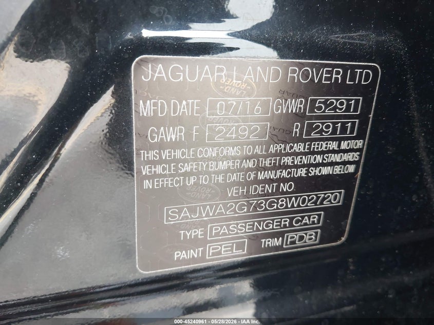 2016 Jaguar Xj Xjl Portfolio VIN: SAJWA2G73G8W02720 Lot: 45240961