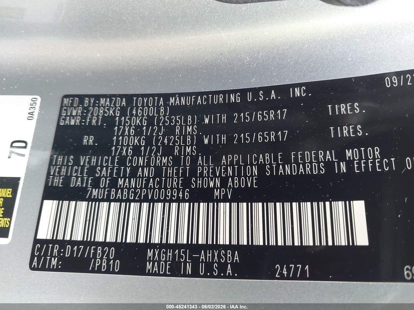 2023 Toyota Corolla Cross Hybrid Se VIN: 7MUFBABG2PV009946 Lot: 45241343