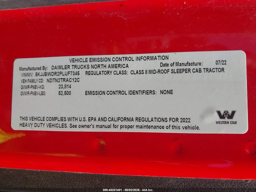 2023 WESTERN STAR 4800 SET BACK AXLE auction photo 8