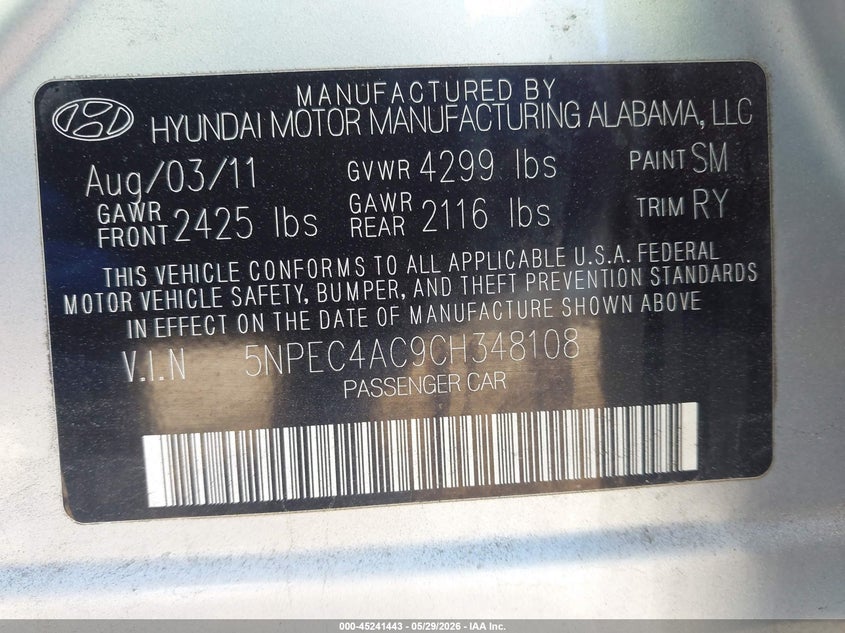 5NPEC4AC9CH348108 2012 Hyundai Sonata 2.4 Limited silver