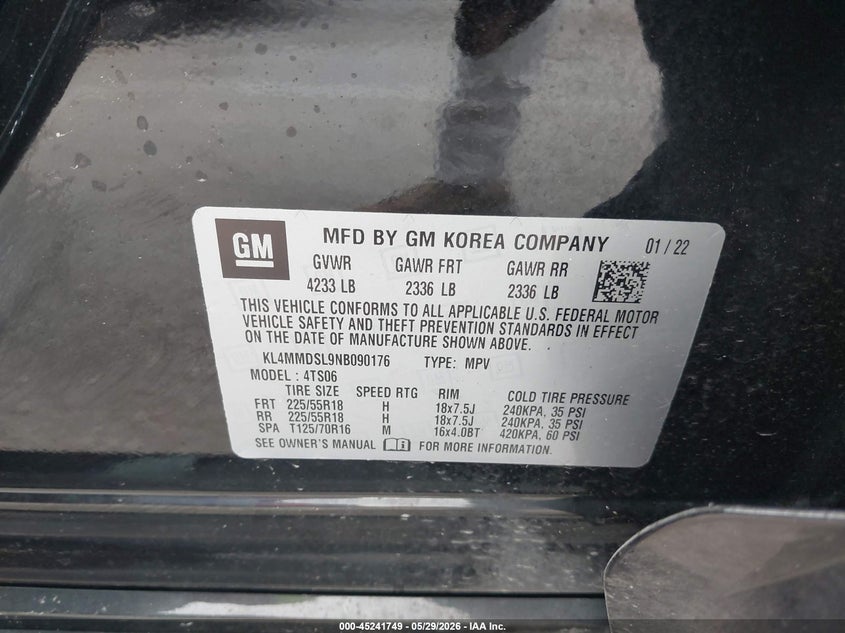 2022 Buick Encore Gx Fwd Select VIN: KL4MMDSL9NB090176 Lot: 45241749