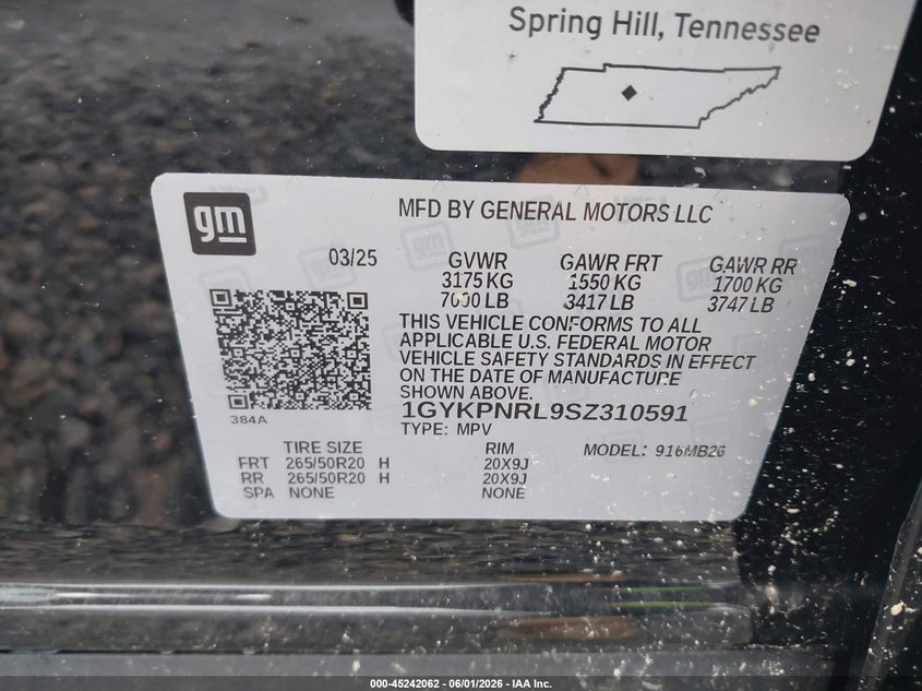 2025 Cadillac Lyriq Luxury 1 Rwd VIN: 1GYKPNRL9SZ310591 Lot: 45242062