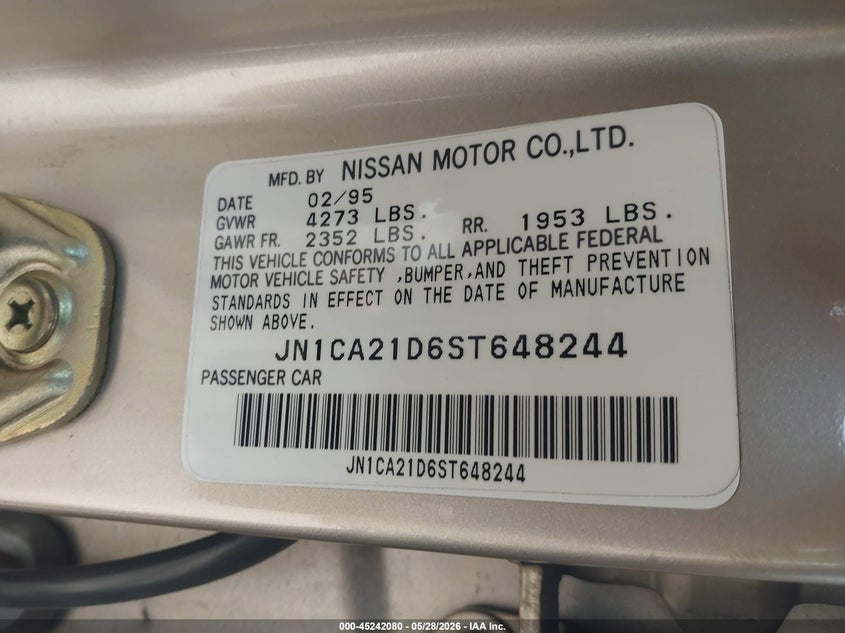 1995 Nissan Maxima Gle/Gxe/Se VIN: JN1CA21D6ST648244 Lot: 45242080