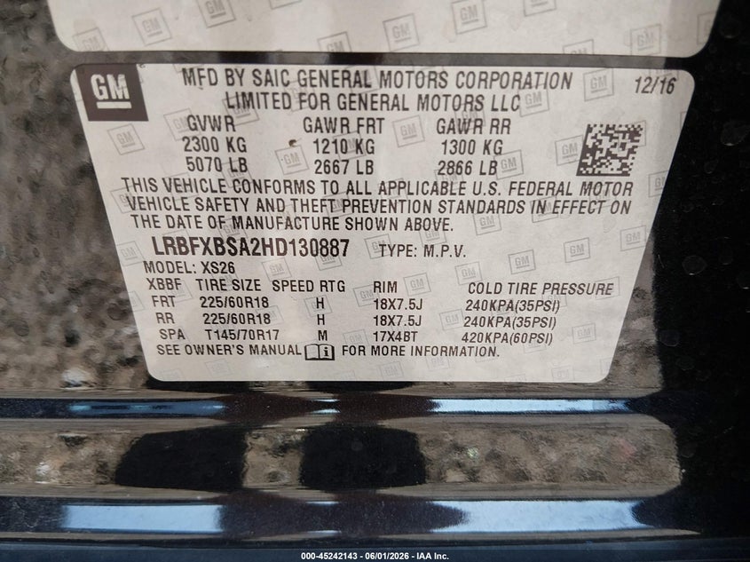 2017 Buick Envision Essence VIN: LRBFXBSA2HD130887 Lot: 45242143