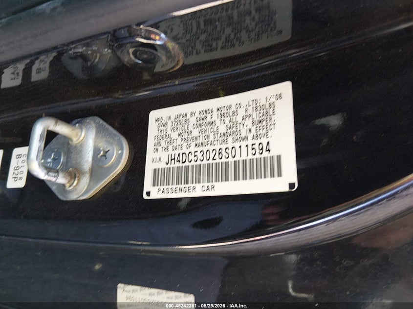 2006 Acura Rsx Type S VIN: JH4DC53026S011594 Lot: 45242361