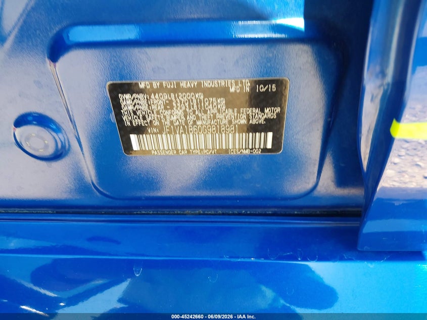 2016 Subaru Wrx VIN: JF1VA1B60G9818981 Lot: 45242660