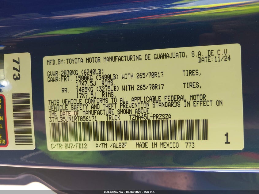 2024 Toyota Tacoma Sr5 VIN: 3TYLB5JN1RT056171 Lot: 45242747